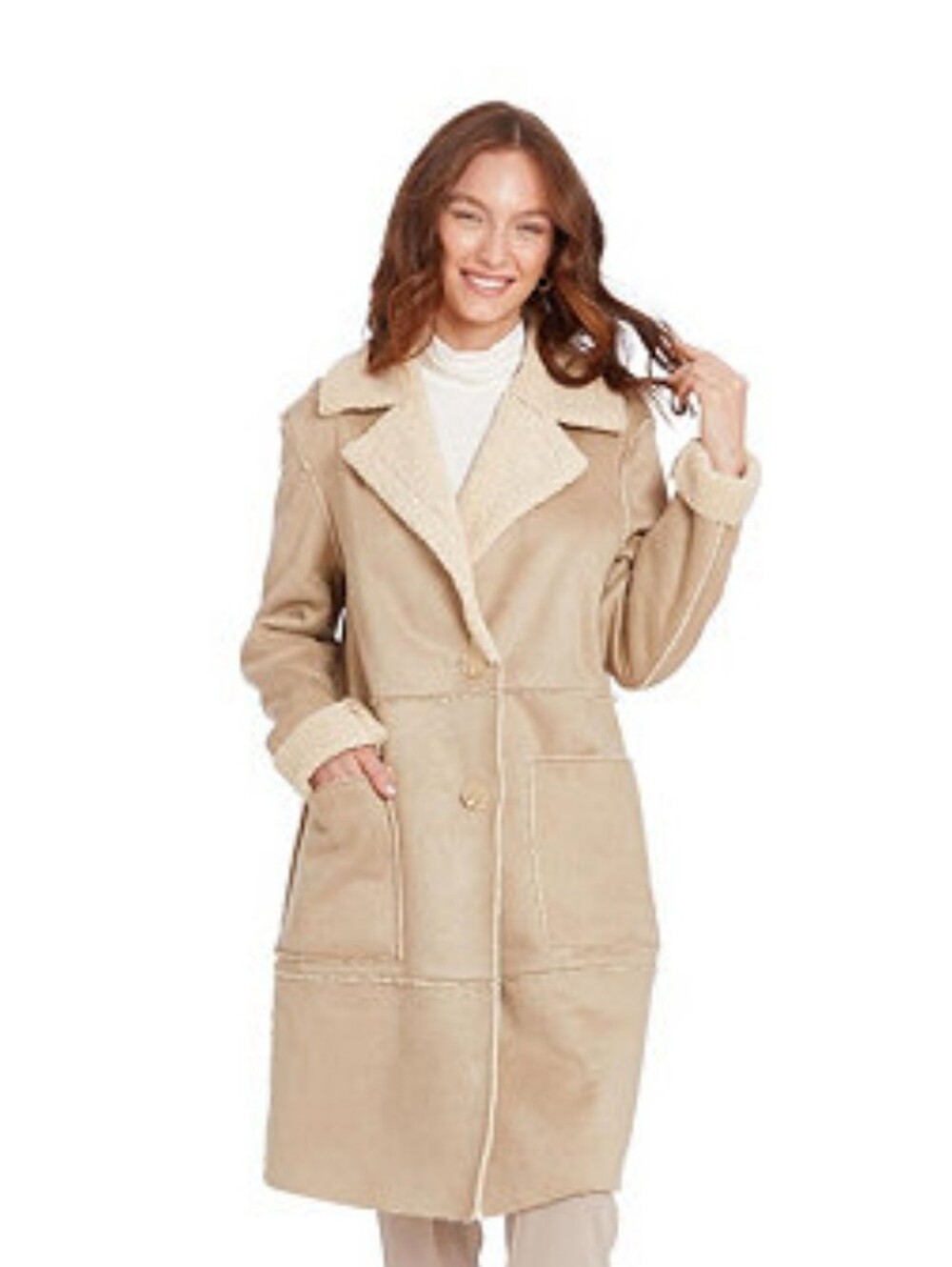 Like New Anthropologie Reversible Faux Suede  Long Coat Jacket Size 12 Tan